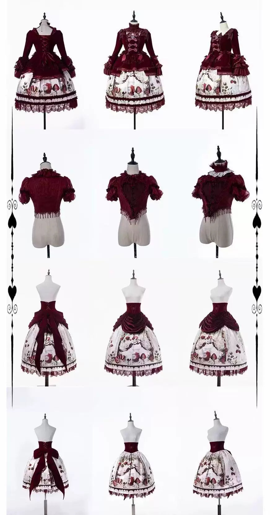 Monster Strawberry Hunt - Gothic Lolita Strawberry Printed Velvet Dress Set 45737:859898