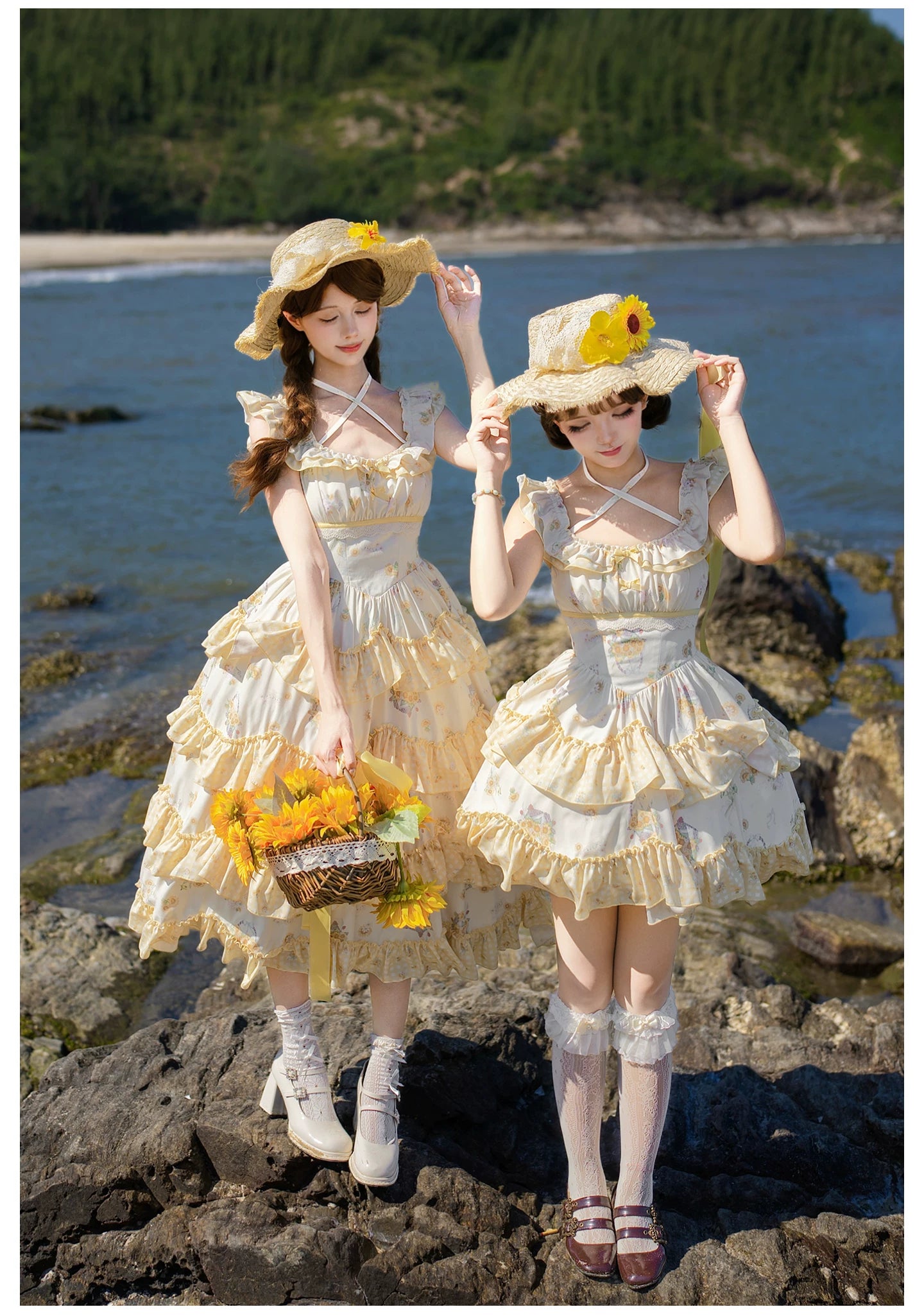 Small Sunflower - Classic Lolita Sunflower Printed JSK Dress, Tiered Hem 45740:860882