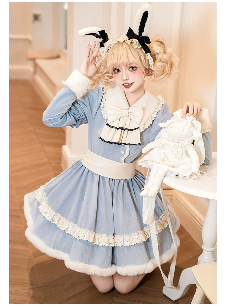 With PUJI~Rabbit&Alice~Sweet Twin Lolita OP Dress Doll Apron Dress Set