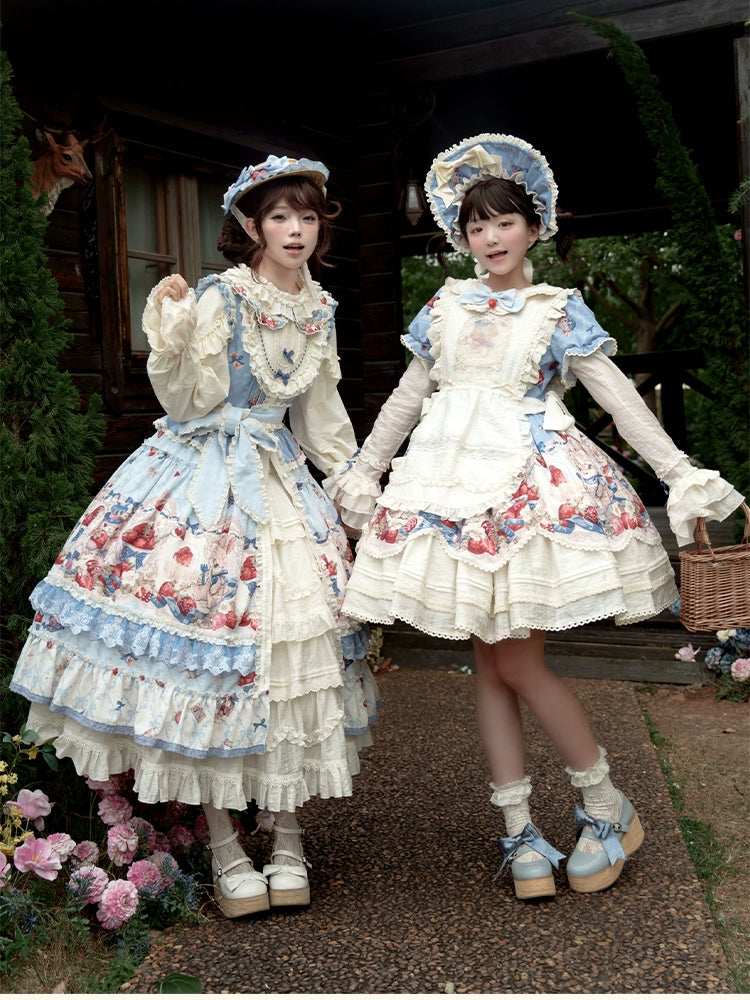 Honey Machine - Sweetheart Rabbit Berry - Country Lolita Ivory Blouse, Underskirt & Apron 44138:796226