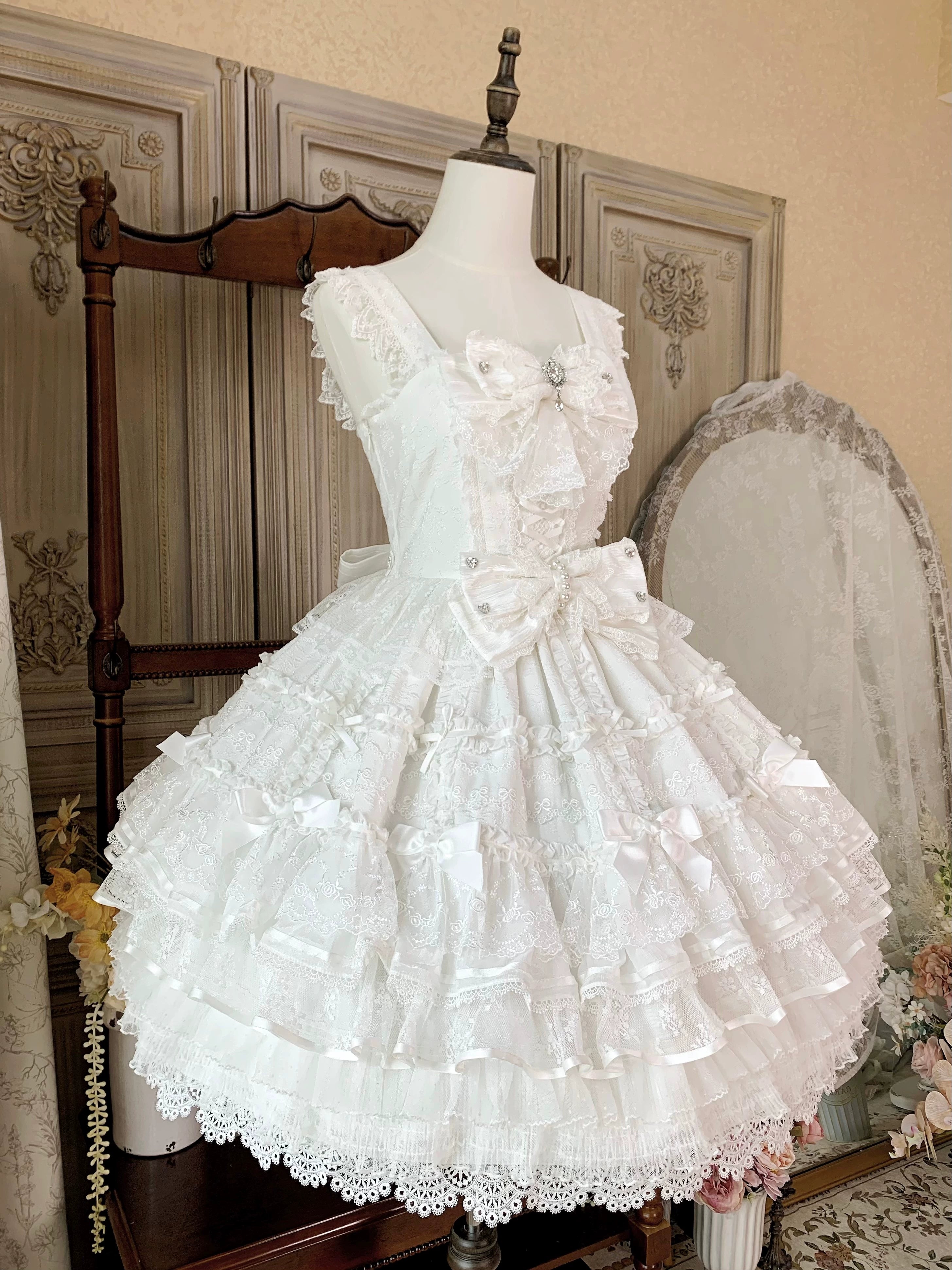 Flower Banquet - Wishing Star - Sweet Wedding Lolita JSK Bridal Lolita Dress (White / L M S XL) 41860:716274