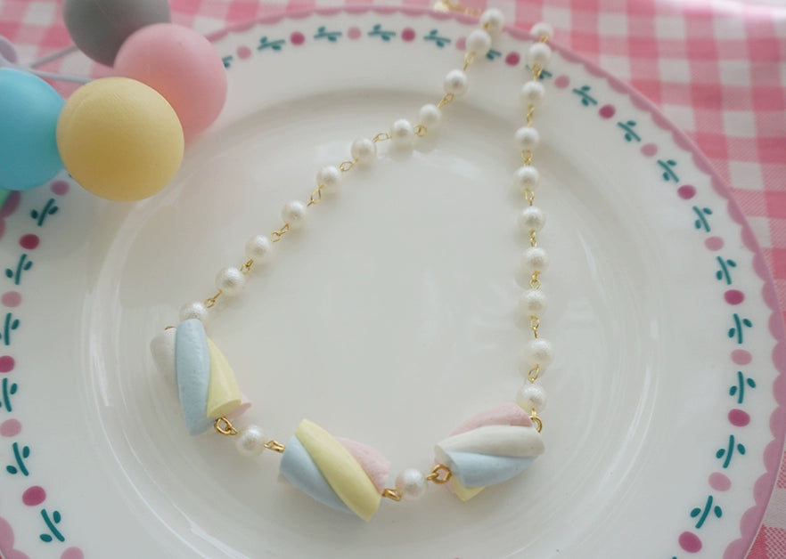 Cat Tea Party~Sweet Lolita Accessories Simulated Cotton Candy Clay Bracelet Necklace   
