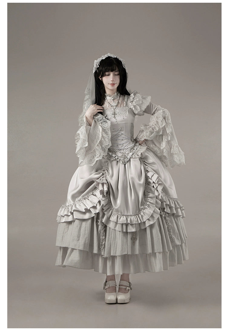 With PUJI - Letter and Poetry · Humanoid Robot - Silver Gothic Lolita Mermaid Skirt Set 43861:787654