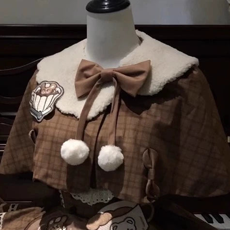 Seal Frosting House - Hot Cocoa Bear - Kawaii Lolita JSK Dress, Blouse & Cape (Cape / L M S XL) 44181:797633