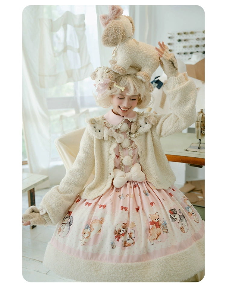 Summer Fairy~Ribbon Puppy~Sweet Lolita Suit Off-Shoulder Sweater Cute Cape OP   