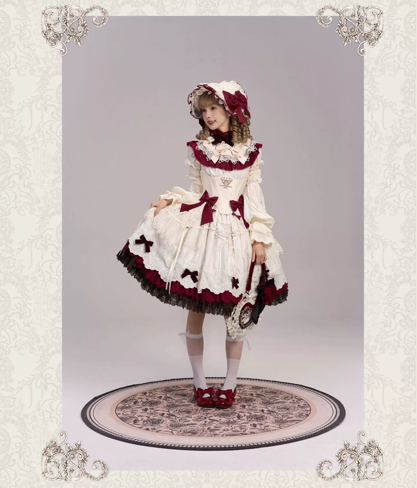 Clockwork Doll - Gothic Lolita Printed Dress, Lace & Bows 45186:839277