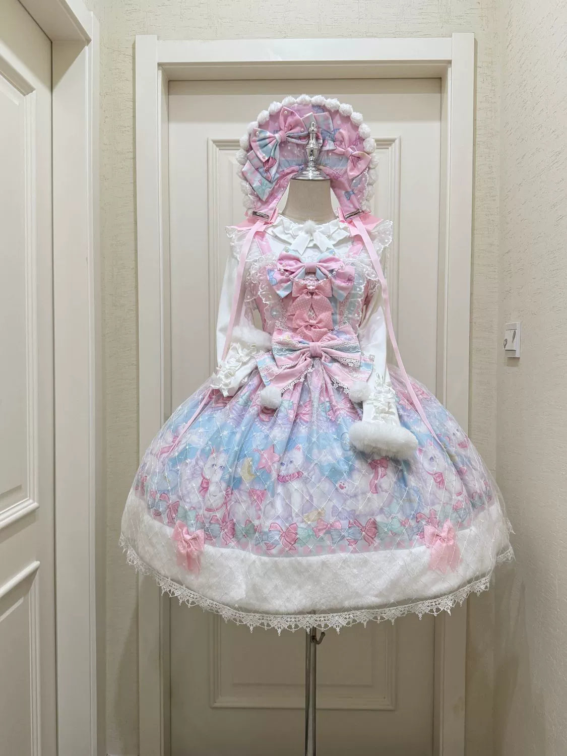 Hanguliang - Candy Mary Cat - Fluffy Sweet Lolita JSK Dress, Kitten Print