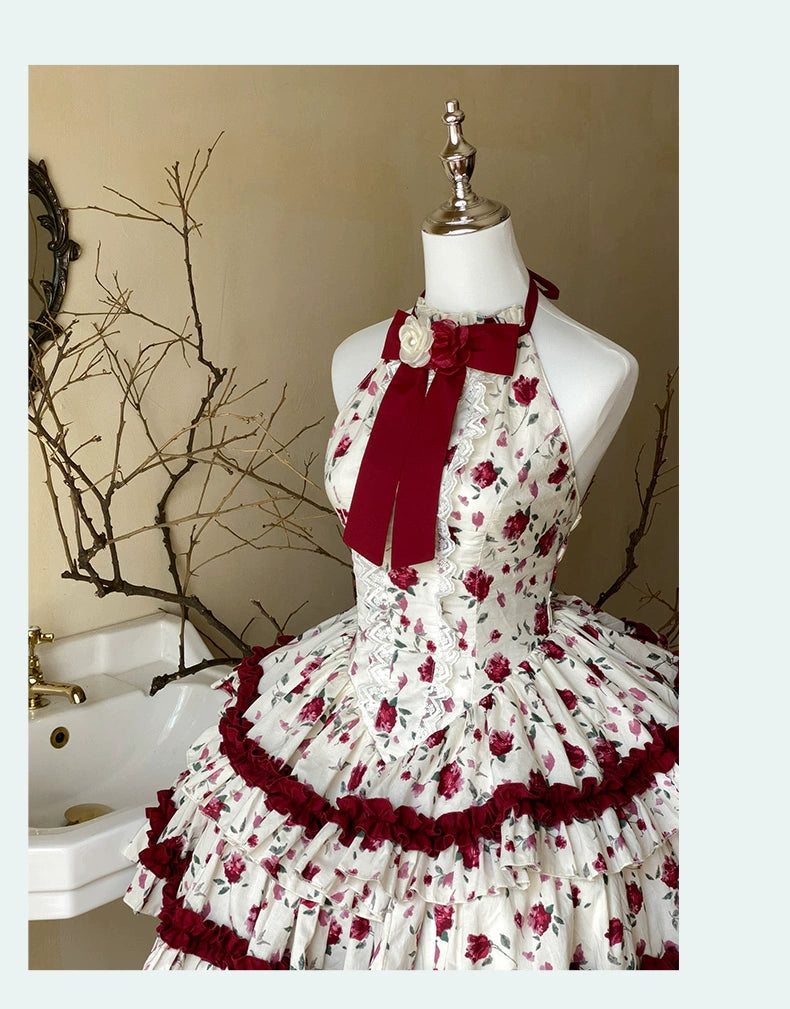 Diamond Honey Lolita - Heart Rose - Vintage Lolita Jumper Dress Retro Rose Lolita JSK