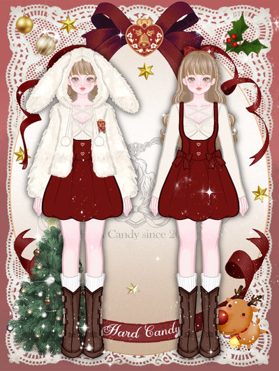 Yingtang~Christmas Plus Size Lolita Plush Coat Dress Set 32234:380568