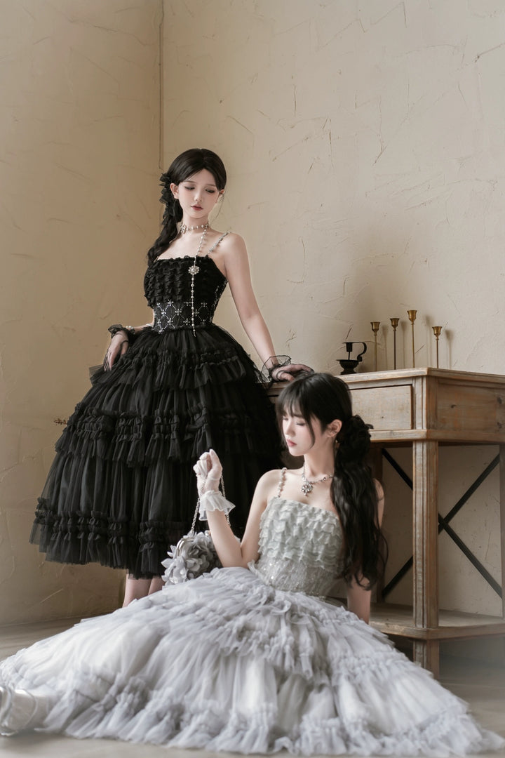 Sara Bell~Hailey~Elegant Lolita JSK Dress with Large Tiered Voile Hem
