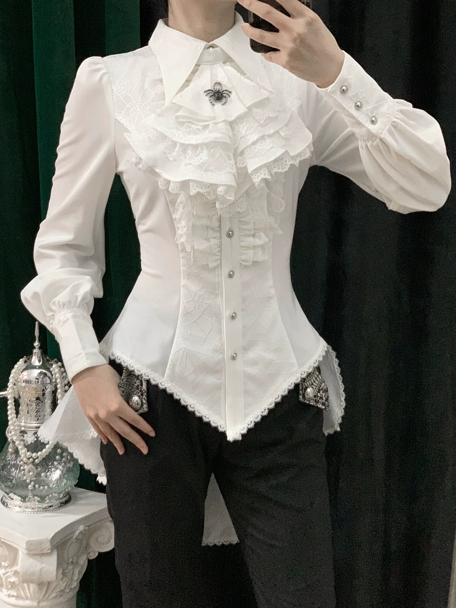 Little Dipper - Cold Rice - Ouji Lolita Shirt With Spiderweb Pattern in Several Versions 42876:756472