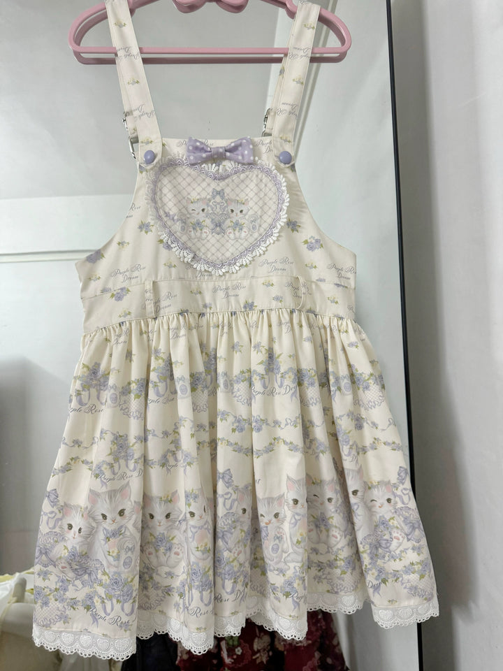 Akiyama Future Studio~Rose Cat~Sweet Lolita Salopette Floral Print Dress Free size Salopette only 