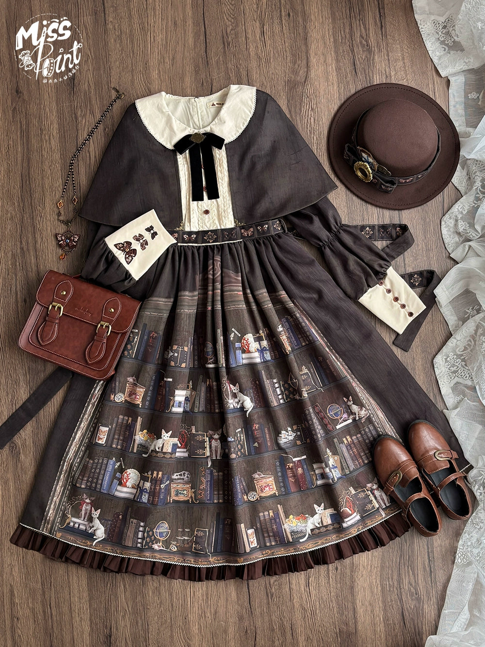 Miss Point - German Bookshelf - Classic Lolita OP Dress & Detachble Cape (2XL L M S XL XS) 44023:792354