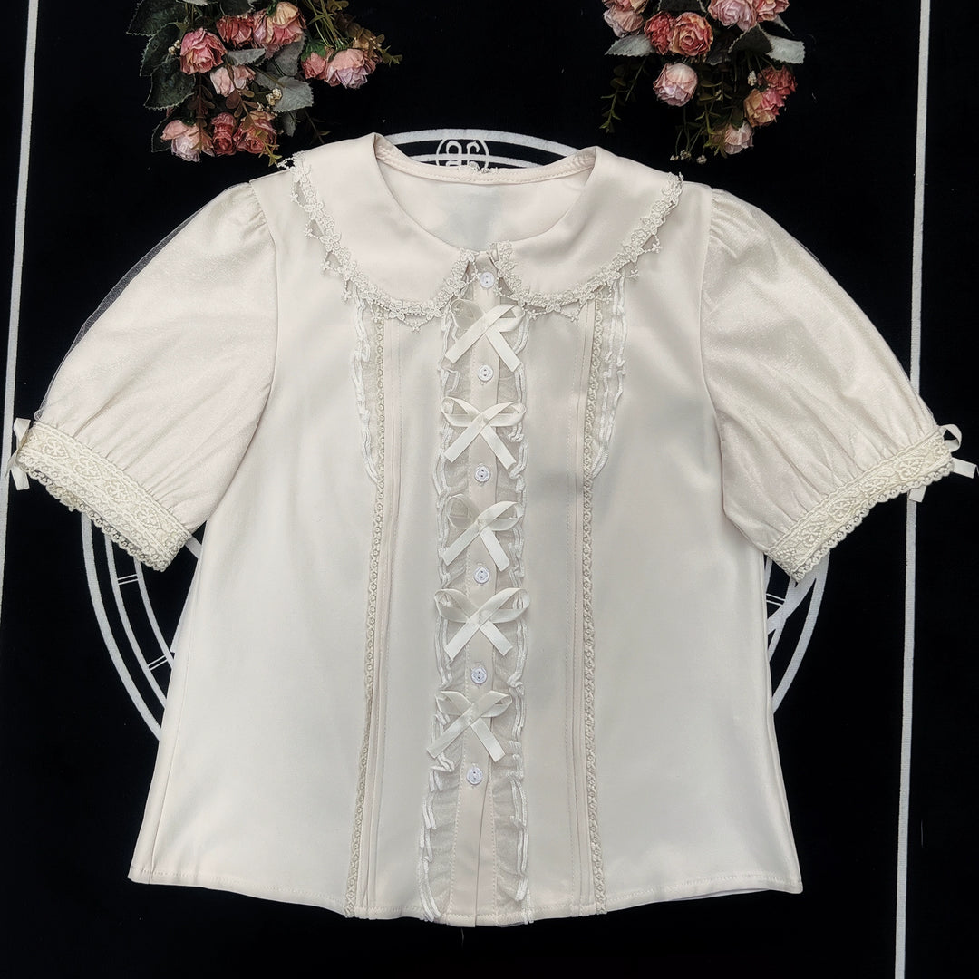 DFMS~Midsummer Moonlight~Sweet Lolita Shirt Short Sleeve Summer Blouse Doll Collar apricot S 