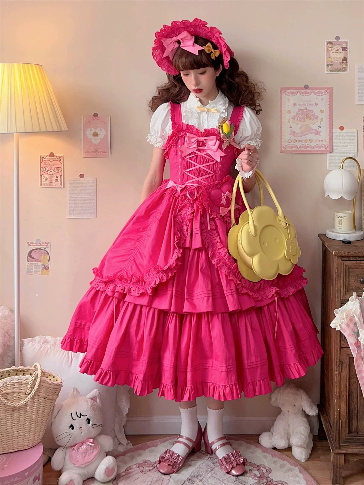 Cotton Gothic Lolita Long JSK, Drawn-up Hem 45213:841021