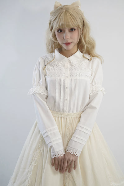Little Dipper~Cherry Xiaobei~Daily Lolita Splicing Sleeve Lace Shirt S off-white with splicing sleeves 