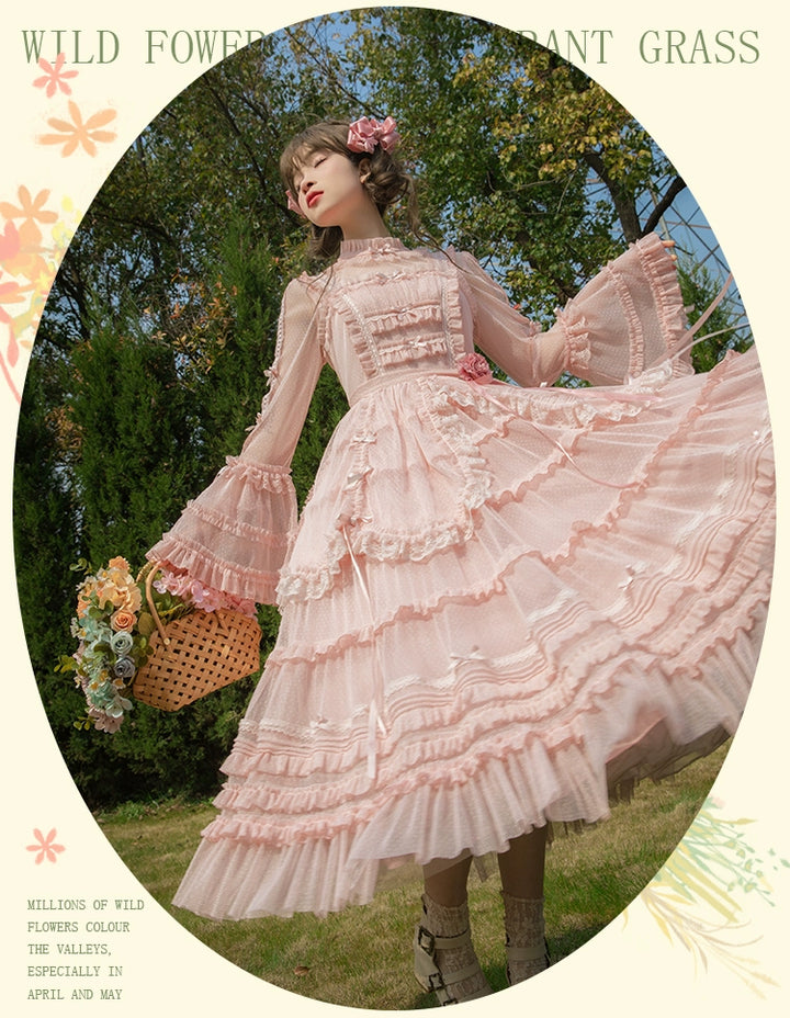 Flower and Pearl Box~Wild Flowers and Fragrant Grass~Country Lolita Dress Floral Print JSK and OP Dress Set 35380:486524