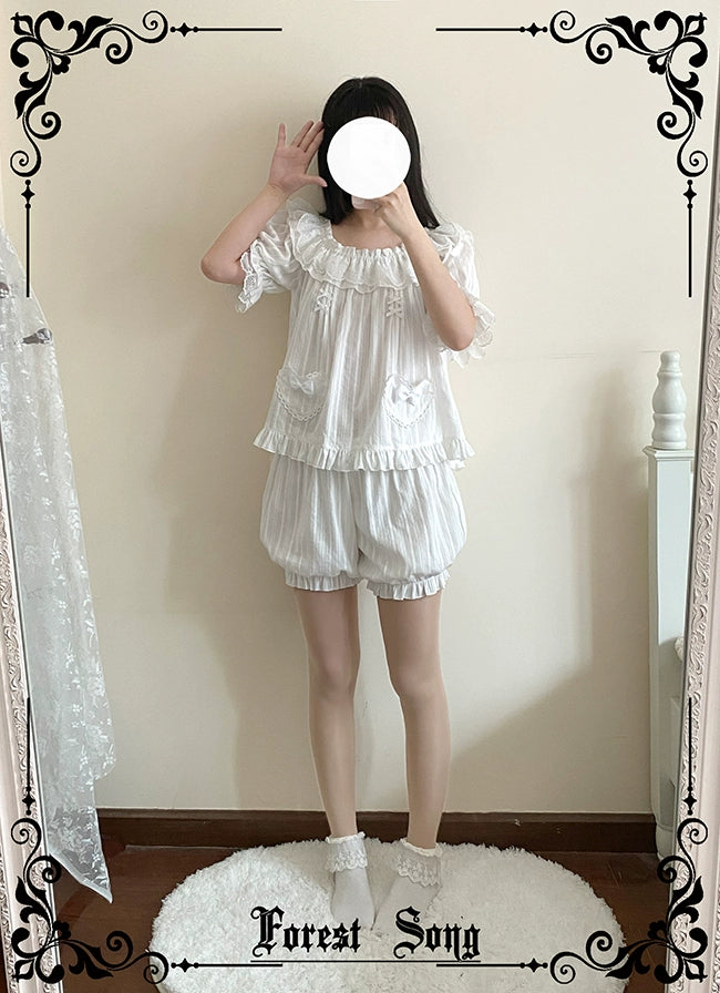 Forest Song~Daily Lolita Bloomers Strap Adjustable Shorts Free size White bloomers (short length) 