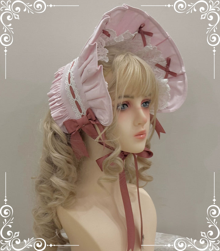 (BFM)Little Bear~Laura's Doll~Sweet Lolita Bloomer Bonnet Headband Hair Clip Raspberry BNT Free size 