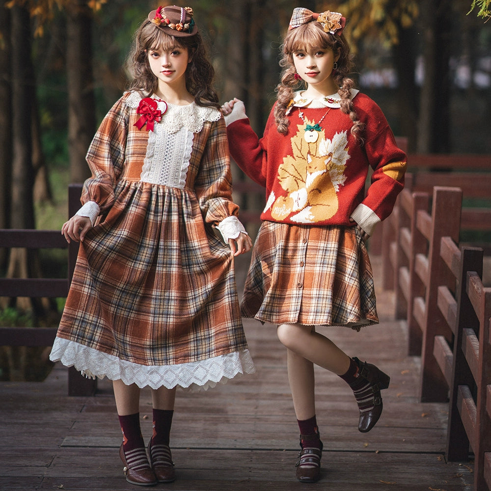 (BFM)Miss Point~Fat Fox in the Forest~Customized Lolita OP Dress Plaid Loose Daily Dress 37590:562800