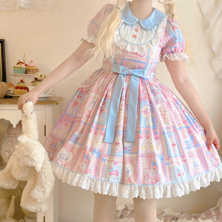 (BFM)Hanguliang~Sweet Bunny Bear~Sweet Lolita Dress Long Sleeve Winter Lolita OP M Pink OP 