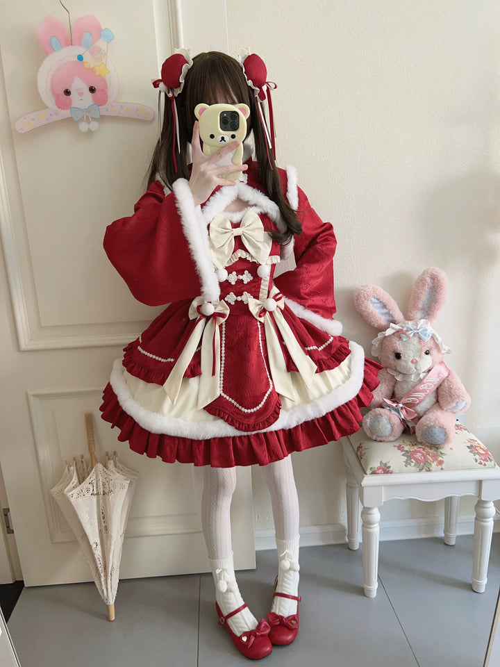 Sugar Girl~Taomian Meiyi~Winter Qi Lolita JSK Suit New Year Lolita Dress