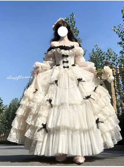 (BFM)Dream Gift Box~Moonlight Farewell Poem~Gorgeous Lolita Dress Flower Wedding Lolita OP S Apricot dress + necklace 