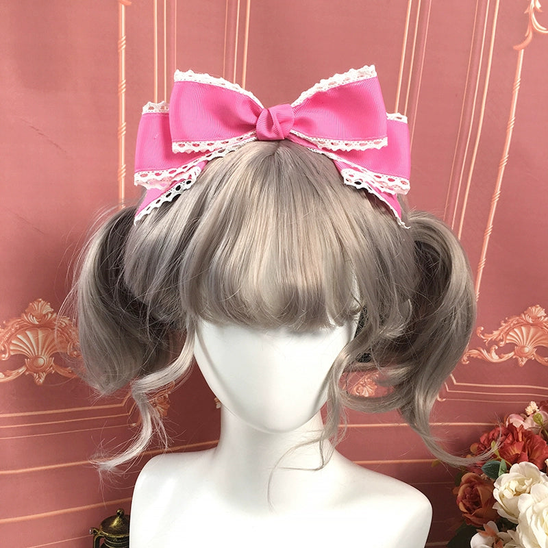 Qingyi Handmade~Sweet Lolita KC Multicolor Bow Lolita Headwear Dark rose red  