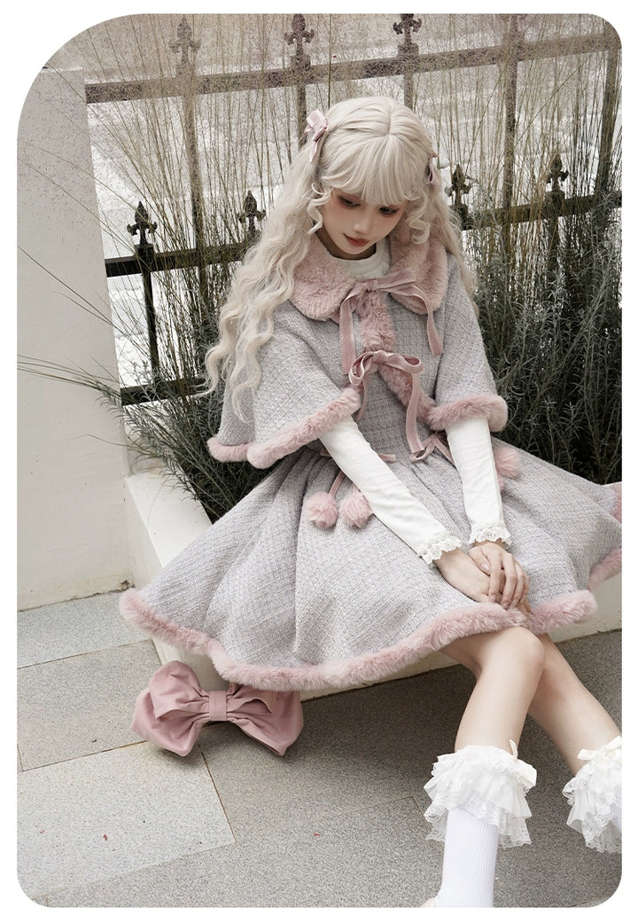 With PUJI~Winter Love Song~Winter Sweet Lolita JSK Suit Plush Cape   