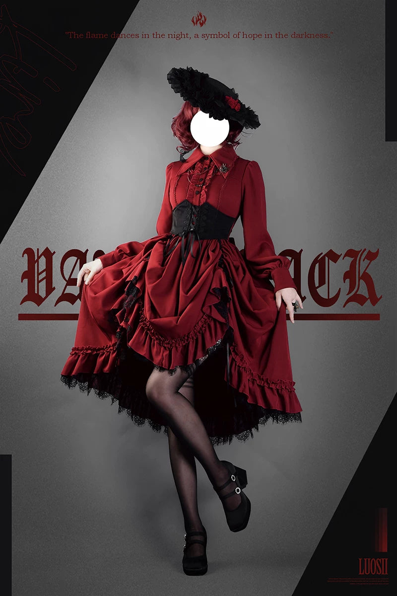 Bloodlust Banquet - Color-Block Gothic Lolita Dress, Lifted Hem 44429:807933