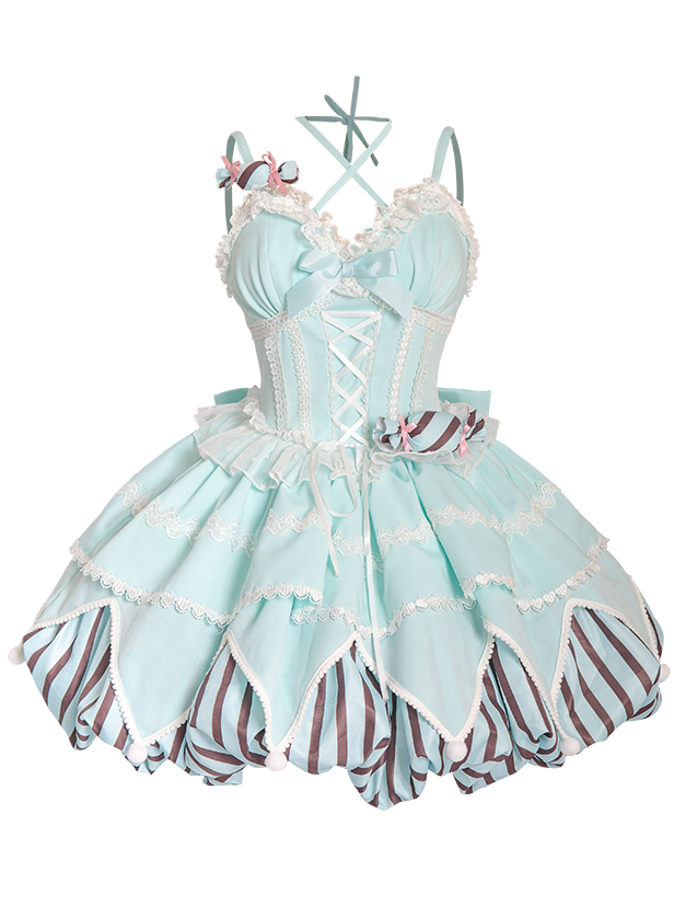 OCELOT~Sweety Gummy~Sweet Lolita JSK Dress Big Bow Flower Bud Lolita Dress S Mint green 