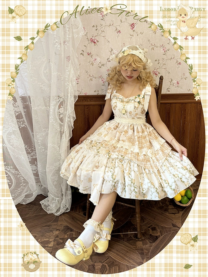 Alice girl~Lemon Rabbit~Kawaii Lolita Bonnet Brooch Embroidered Triangle Scarf   