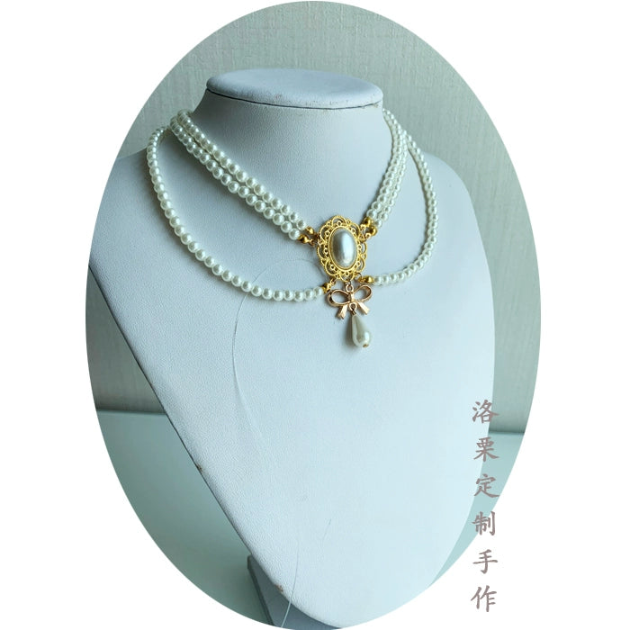 Luo Li~Wedding Lolita Necklace Multi-layer Pearl Pendant F style  