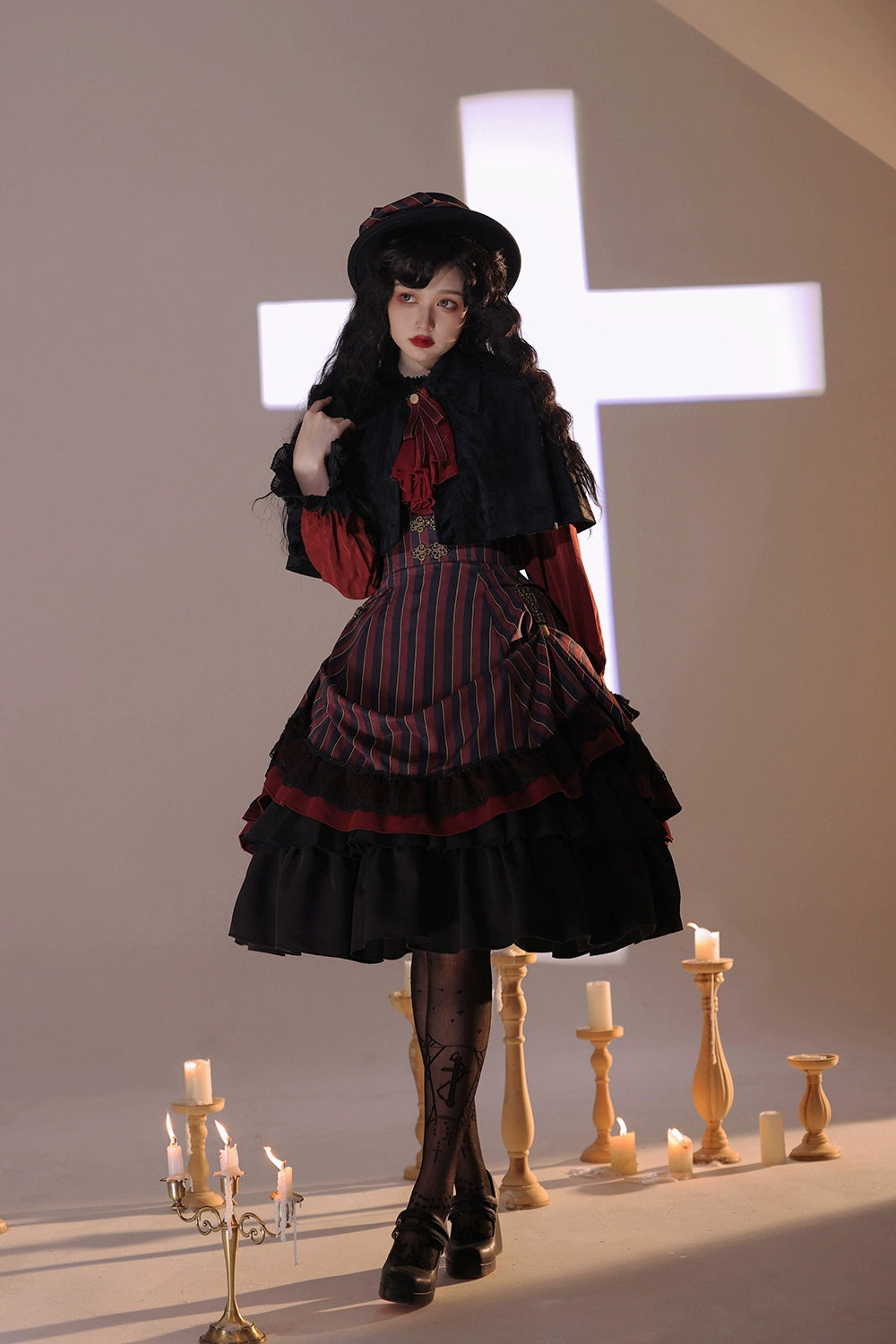 (Buyforme)Miss Point~Customized Lolita Elegant Striped High Waisted Fishbone SK 21544:312504