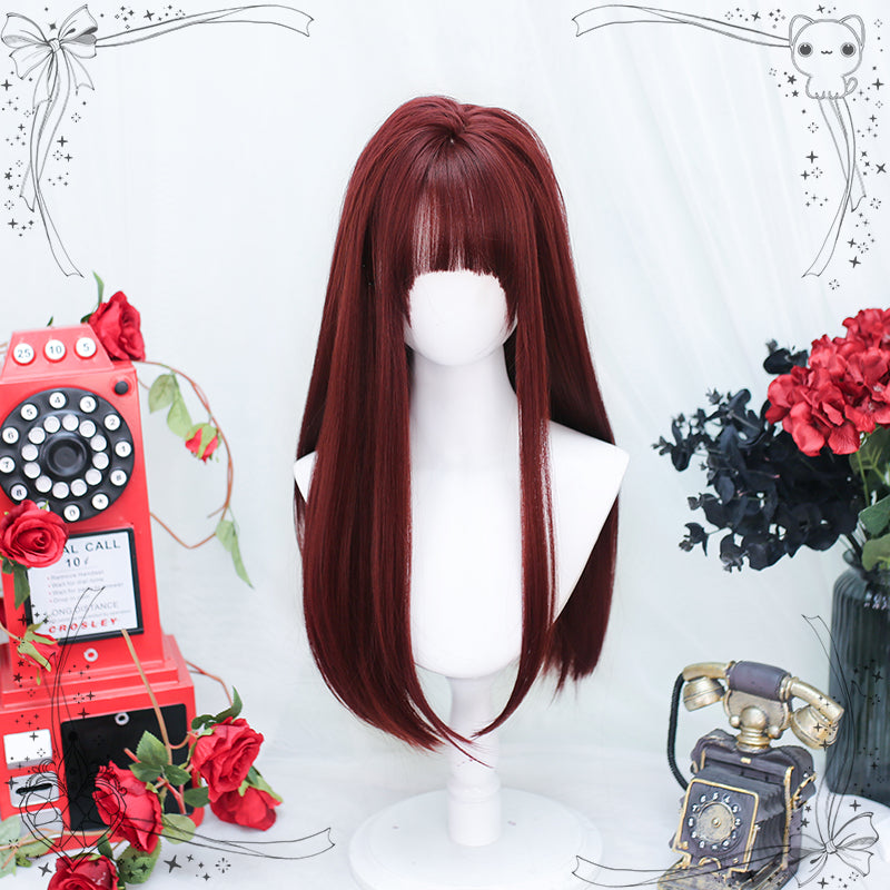 Dalao Home~Daily Lolita Long Straight Red Wigs   