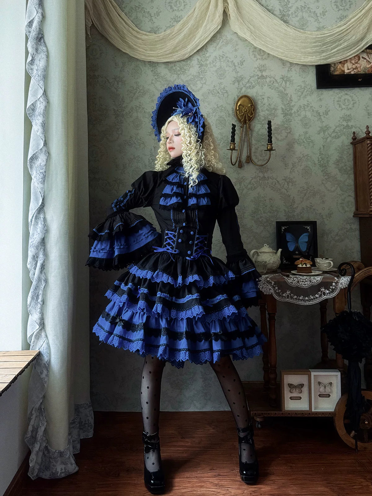 Nightmare - Gothic Lolita Ruffled Blouse and Tiered Skirt Set 45439:852793