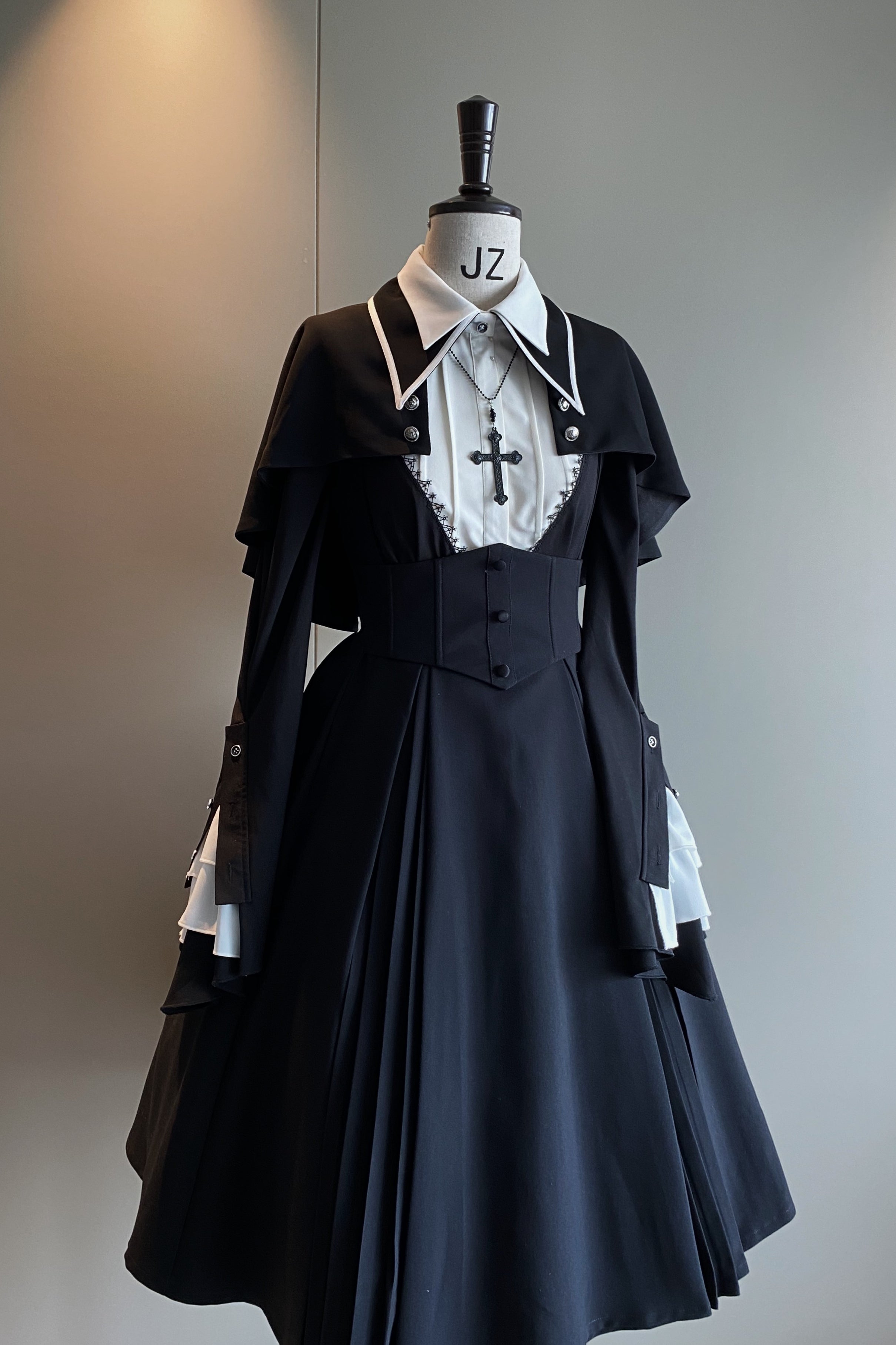 Susin Lolita - Cross Praise - Nun Style Gothic Lolita Dress and Blouse S strap waist cover dress (short)