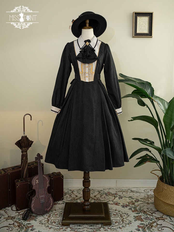 Miss Point~Golden Movement~Elegant Lolita OP Dress Long Sleeve Customized XS black 