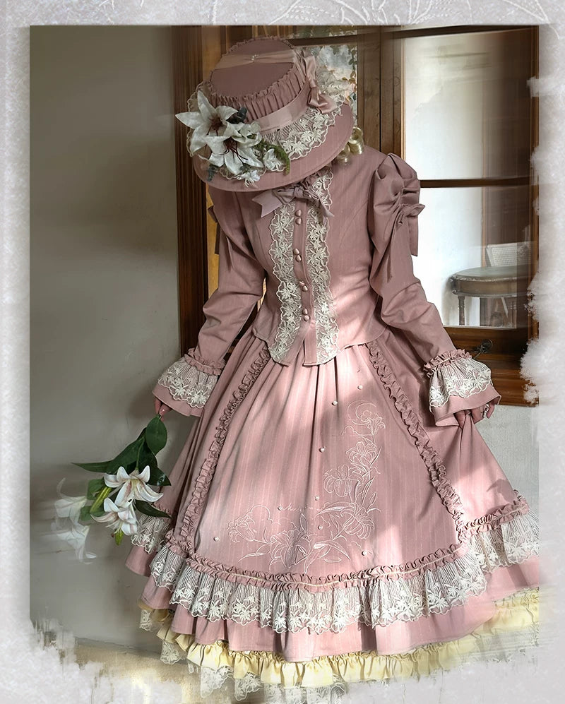Embroidered Classic Lolita OP Dress, Lace Trim Shirt 45209:840228