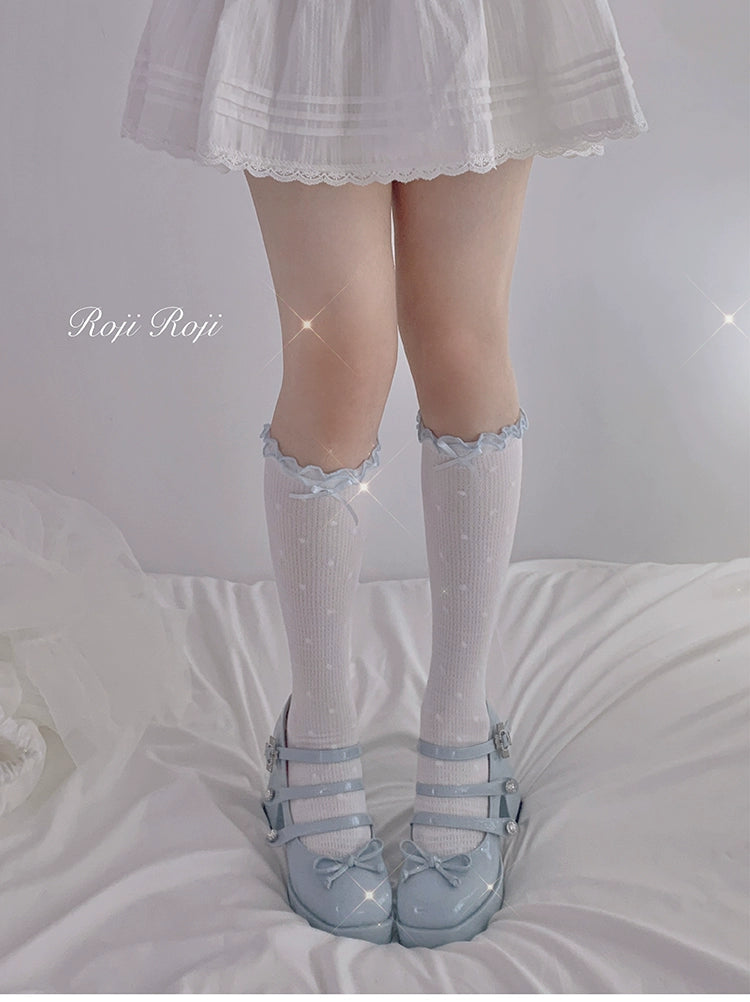 Roji Roji~Sweet Lolita Socks Cute Cotton Lolita Stockings Polka Dot   