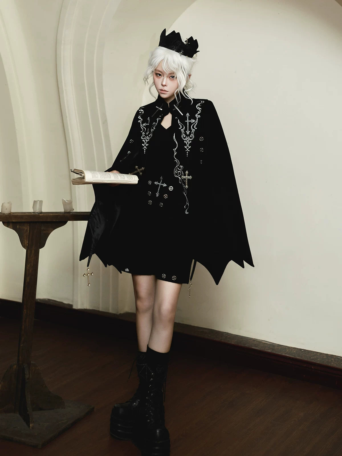 Nightfall - Ouji Lolita Outfit, Bat Wing Shaped Cape 44548:812685