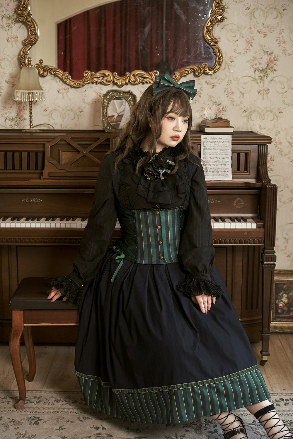 Miss Point - Stripped Lolita Headband Veil Hat Clip Necklace