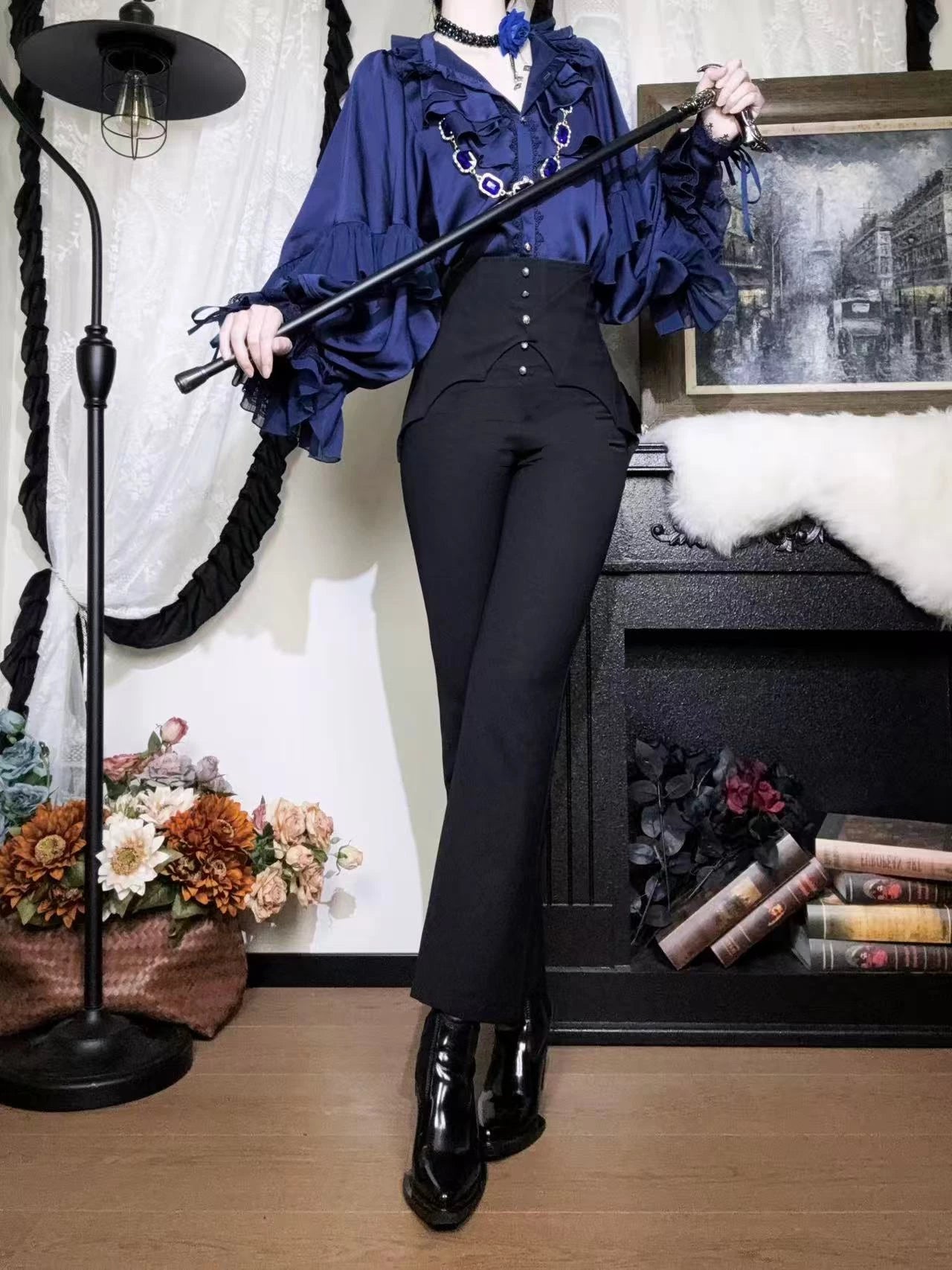 Earl of Drooping Wings - Ouji Lolita Flared Pants, Batwing Decoration 44550:812598