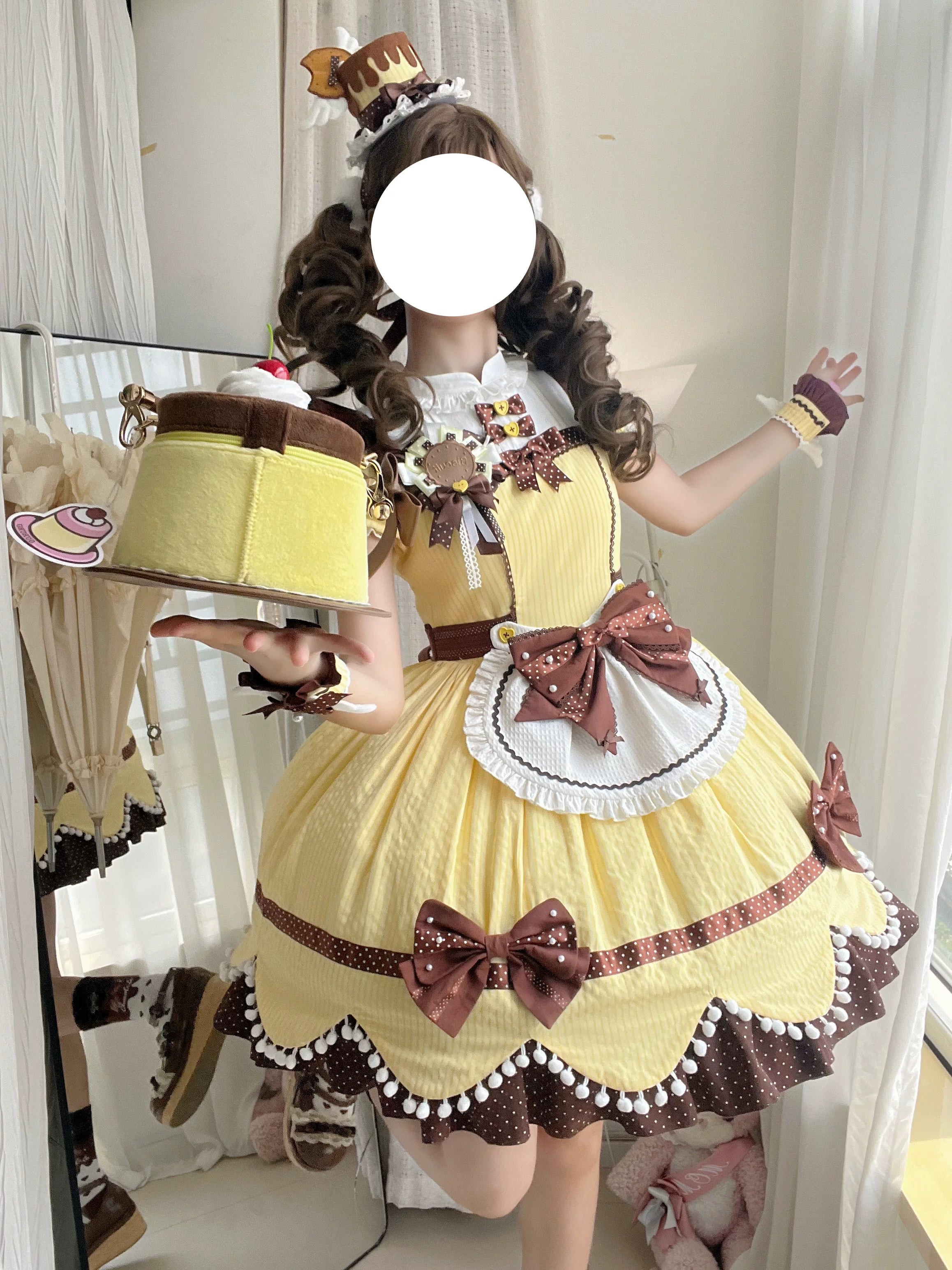 Biscuit Tata - Doll-like Sweet Lolita Dress, Detachable Chocolate Bows 45852:865147