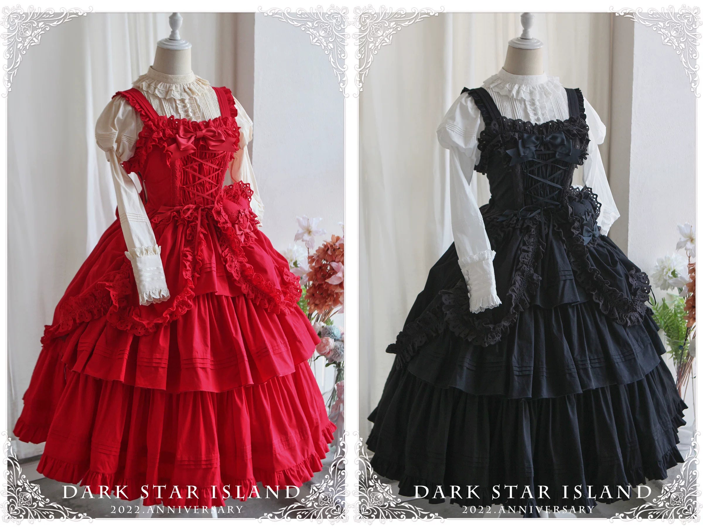 Cotton Gothic Lolita Long JSK, Drawn-up Hem