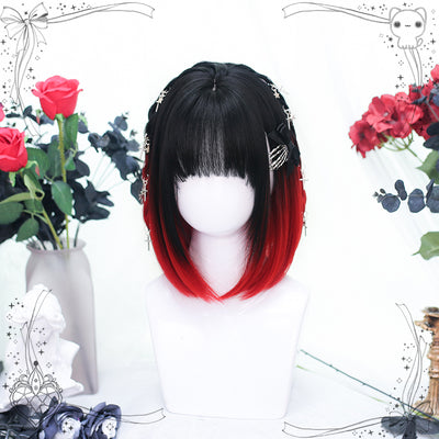 Dalao Home~Four~Black and Red Gradient Student Short Lolita Wig   