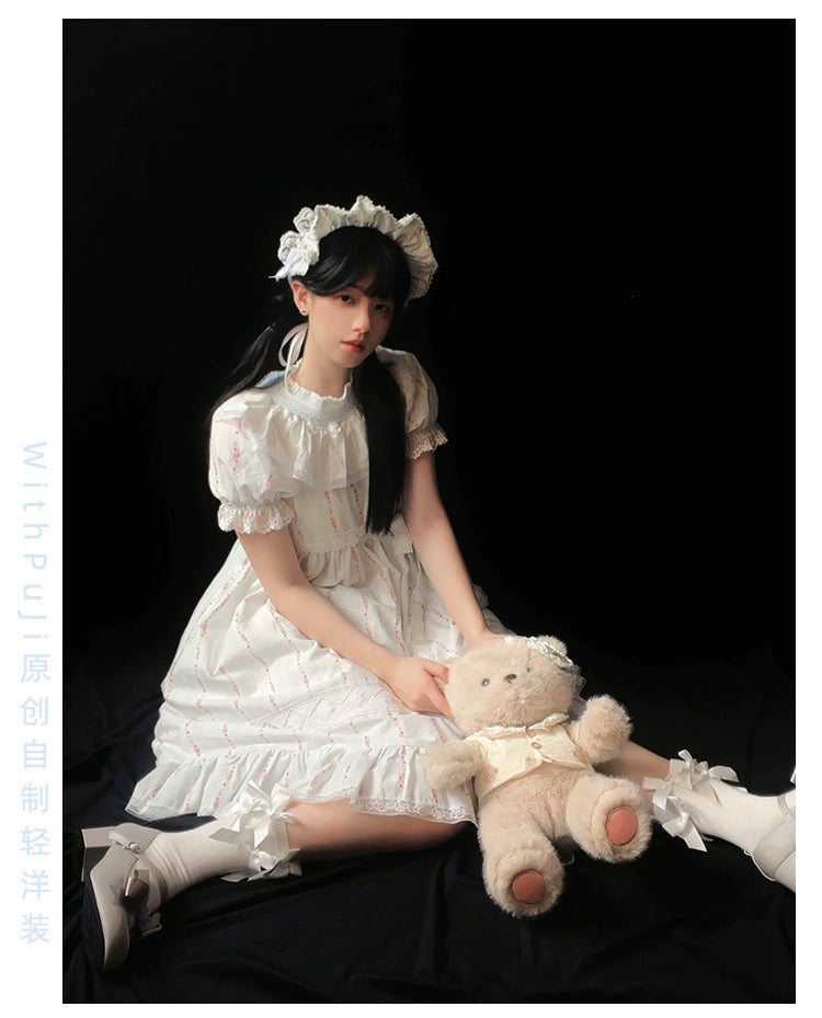 With PUJI~Annie's Dreamland~Cotton Lolita OP Dress Doll Collar Summer Dress   