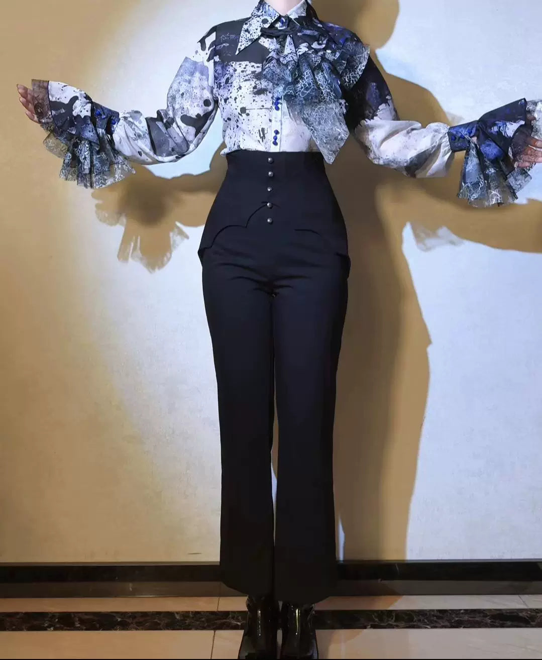 Earl of Drooping Wings - Ouji Lolita Flared Pants, Batwing Decoration 44550:812524