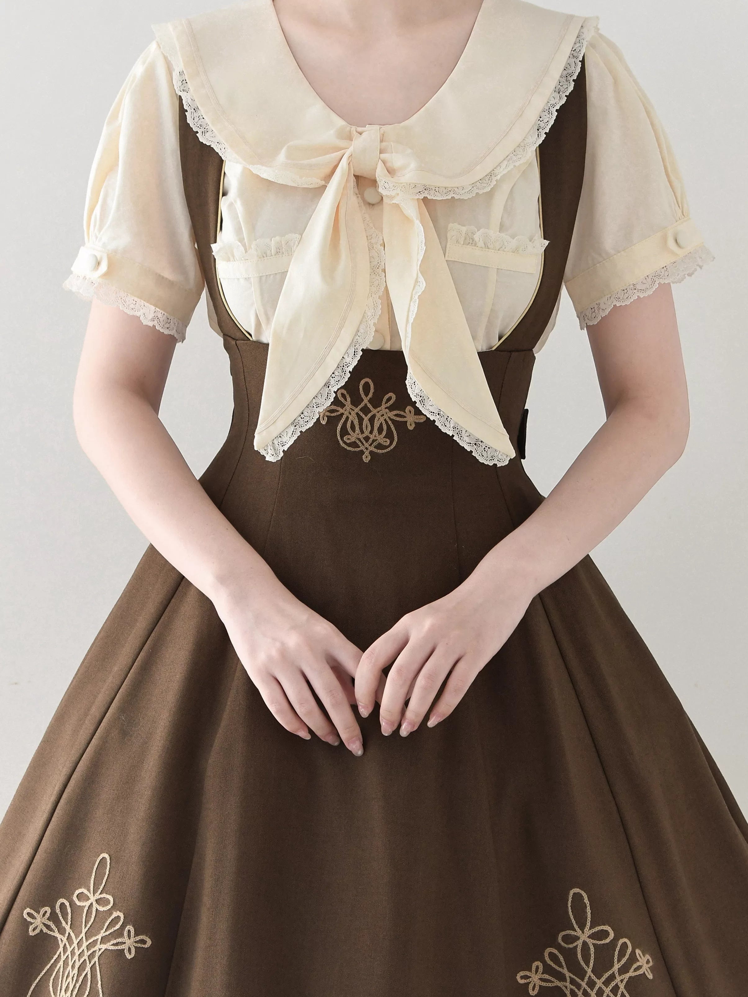 Cotton Kawaii Lolita Blouse, Lace Sailor Collar 45787:862426