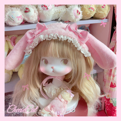 (Buyforme)Cheese Cat~Fluffy Lop-Eared Bunny Sweet Lolita Hairband pink white hairband- without bow  